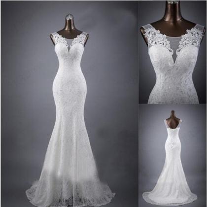 White Bridal Dress,sleeveless Wedding Dress,lace..
