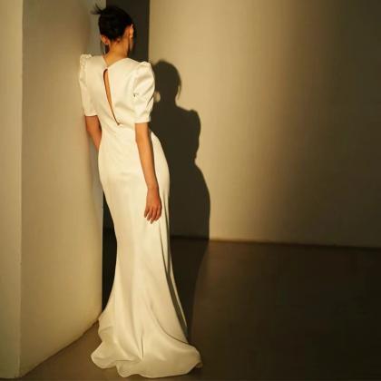 White Light Wedding Dress, O-neck Bridal..