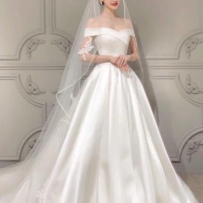 Off Shoulder Bridal Dress, Light Simple..