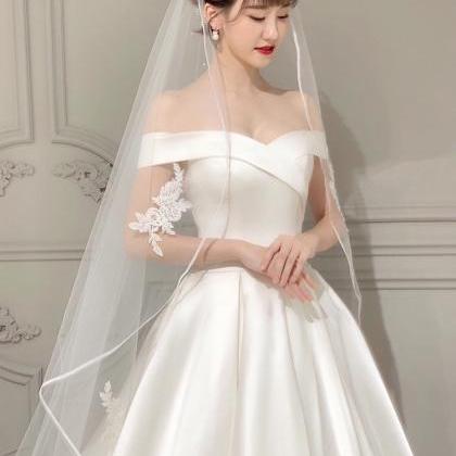 Off Shoulder Bridal Dress, Light Simple..