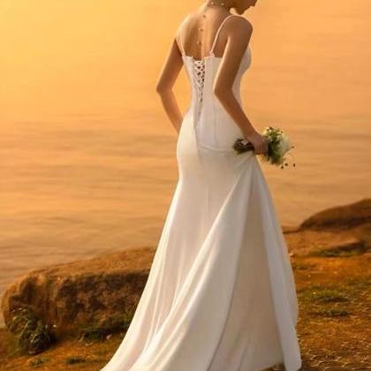 Spaghetti Strap Bridal Dress, Mermaid Wedding..