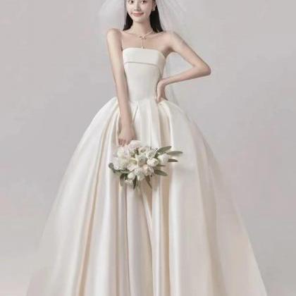 Strapless Bridal Dress,satin Wedding Dress,elegant..