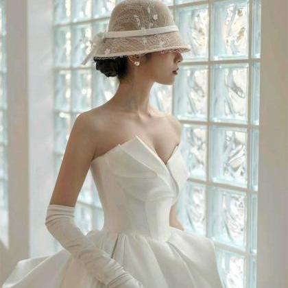 Strapless Bridal Dress,satin Ball Gown Wedding..