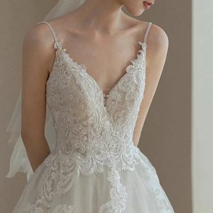 Spaghtti Strap Bridal Dress,tulle Wedding..