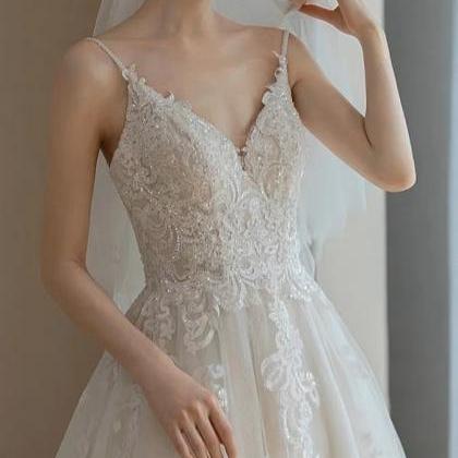 Spaghtti Strap Bridal Dress,tulle Wedding..