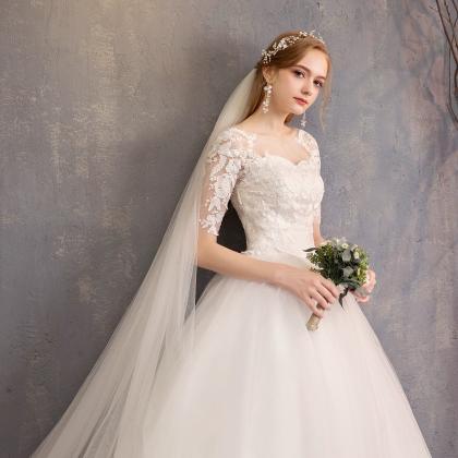 O-neck Bridal Dress,long Sleeve Wedding..