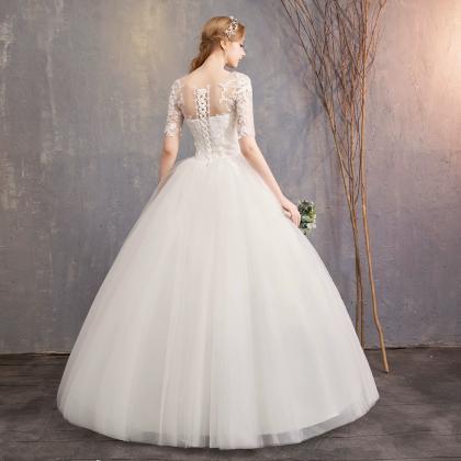 O-neck Bridal Dress,long Sleeve Wedding..