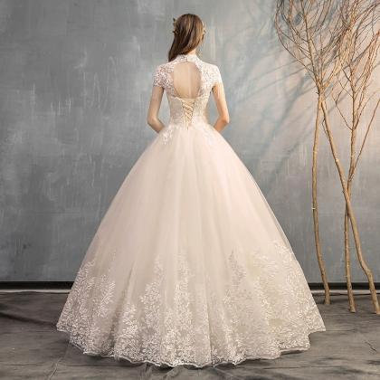 High Neck Bridal Dress,tulle Floor Length Wedding..
