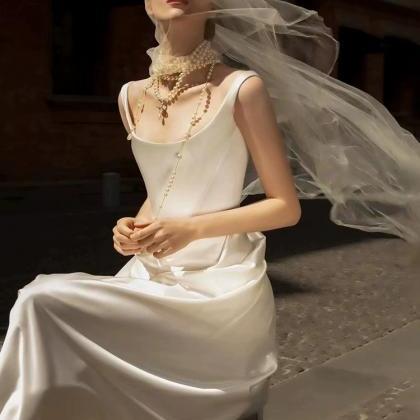 Sleeveless Bridal Dress,satin Wedding..