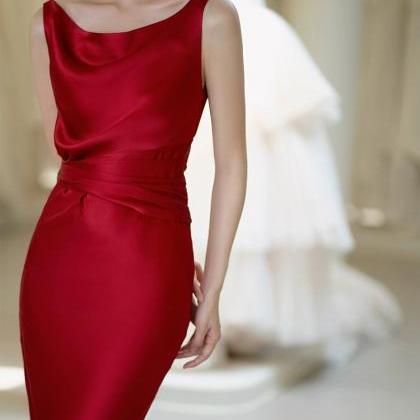 V-neck Wedding Dress,red Prom Dress,satin Bridal..