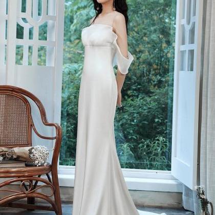 Satin Wedding Dress, Off Shoulder Bridal Dress,..
