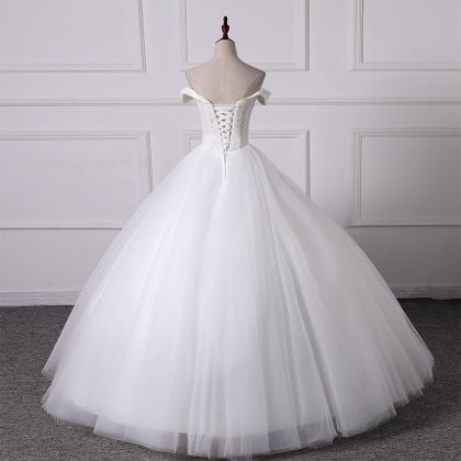 Off Shoulder Bridal Dress, Fluffy Gauze Light..