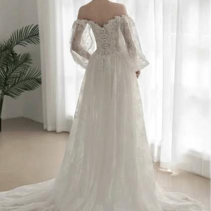 Tulle Wedding Dress, Long Sleeve Bridal Dress,..