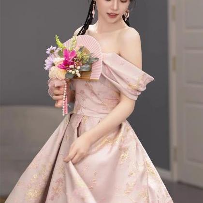 Jacquard Evening Dress , Senior Sense Long Pink..