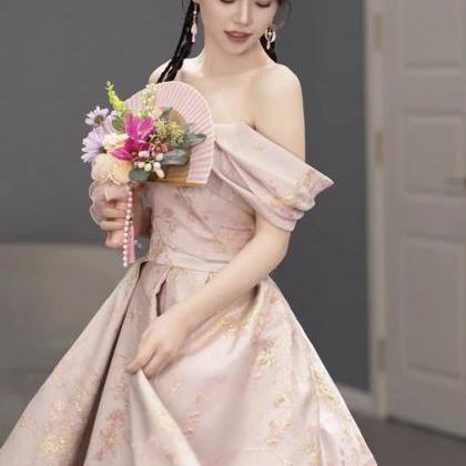 Jacquard Evening Dress , Senior Sense Long Pink..