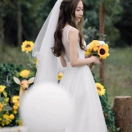 Sleeveless Wedding Dress, White Bridal..