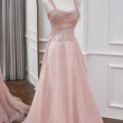Pink Bridesmaid Dress, Fairy Prom Dress, Spaghetti..