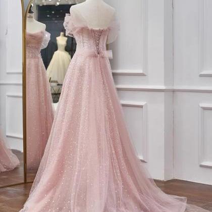 Pink Bridesmaid Dress, Fairy Prom Dress, Spaghetti..