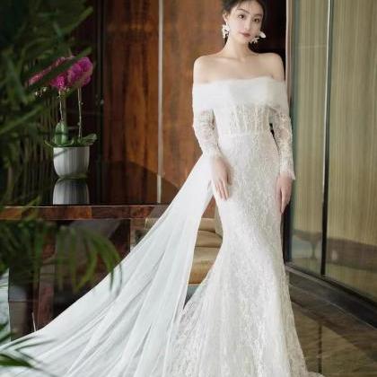Off Shoulder Bridal Dress,white Wedding Dress,lace..