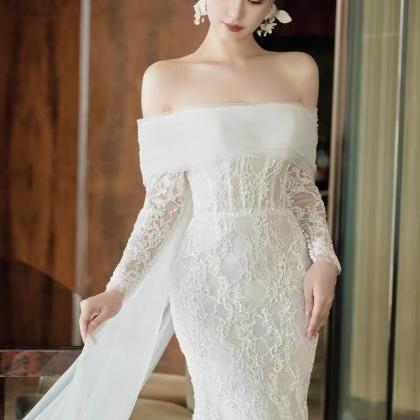 Off Shoulder Bridal Dress,white Wedding Dress,lace..