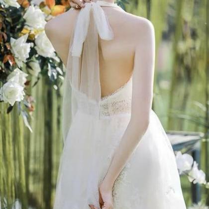 Halter Neck Prom Dress,lace Bridal Dress,chic..