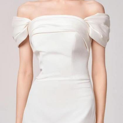 Off Shoulder Prom Dress,satin Evening Dress,white..