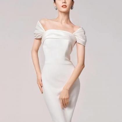 Off Shoulder Prom Dress,satin Evening Dress,white..
