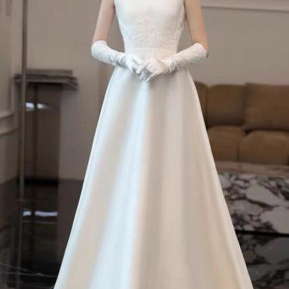 O-neck Prom Dress,satin Bridal Dress,white Wedding..