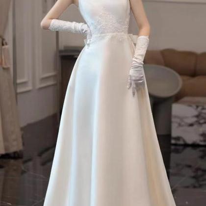 O-neck Prom Dress,satin Bridal Dress,white Wedding..