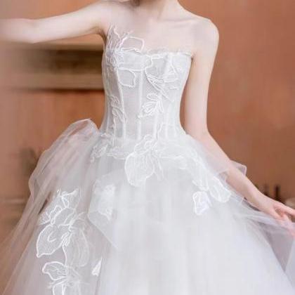 Strapless Wedding Dress, White Bridal..