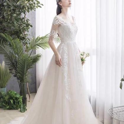 O-neck Prom Dress,tulle Bridal Dress,white Wedding..