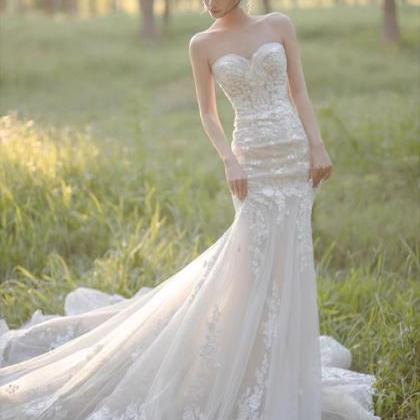 Strapless Wedding Dress,tulle Bridal Dress,ivory..