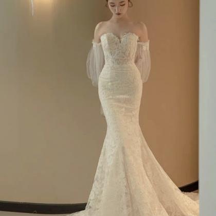 Off Shoulder Wedding Dress,tulle Bridal..