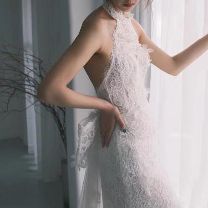 Halter Neck Wedding Dress,tulle Bridal Dress,white..
