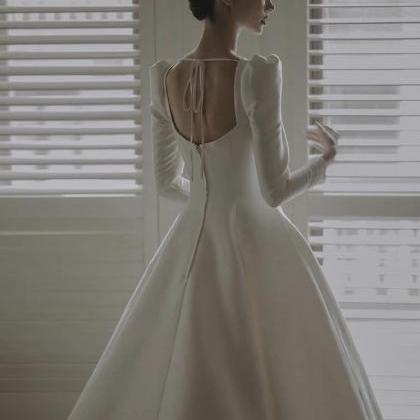 Long Sleeve Wedding Dress, Square Collar High..