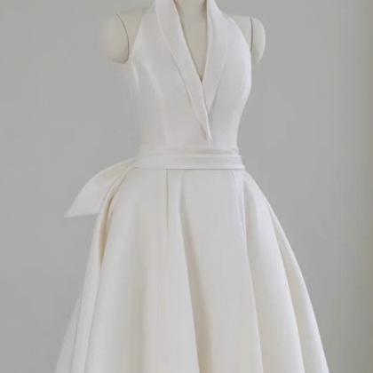 Halter Neck Wedding Dress,satin Bridal Dress,white..