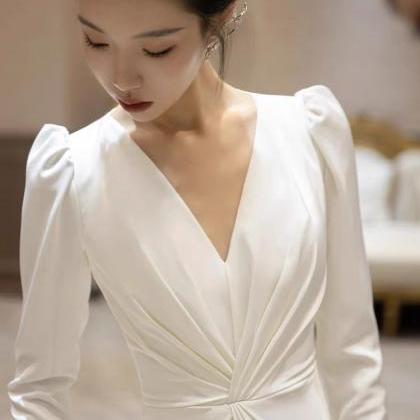 Long Sleeve Wedding Dress, V-neck Wedding Dress,..