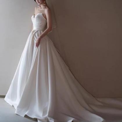 Strapless Bridal Dress,white Wedding Dress,slit..
