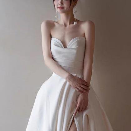Strapless Bridal Dress,white Wedding Dress,slit..