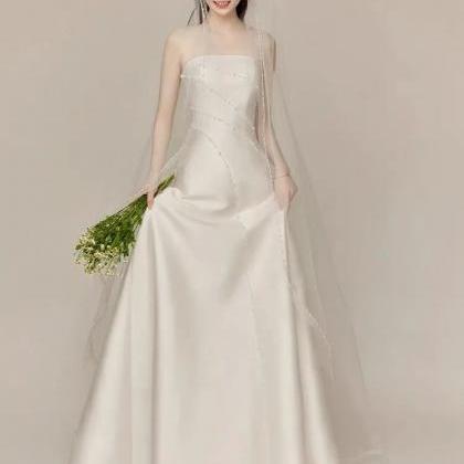 Strapless Bridal Dress,white Wedding Dress,satin..