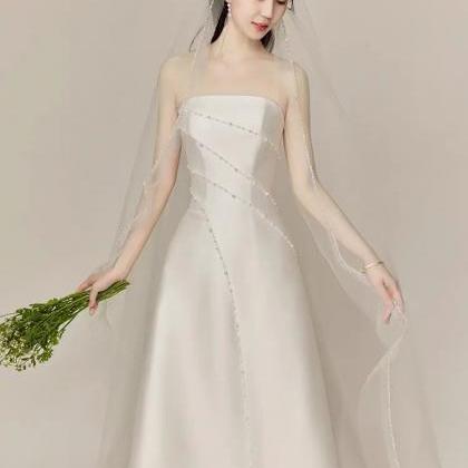 Strapless Bridal Dress,white Wedding Dress,satin..