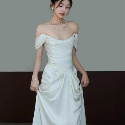Off Shoulder Bridal Dress, Satin Wedding Dress..