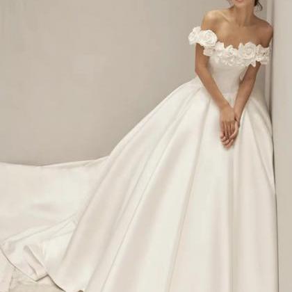 Satin Main Wedding Dress ,off Shoulder Bridal..