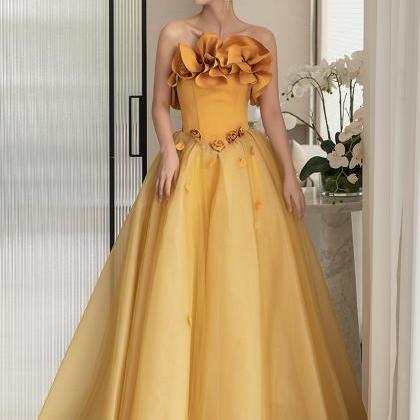 Strapless Bridal Dress,yellow Wedding Dress,..