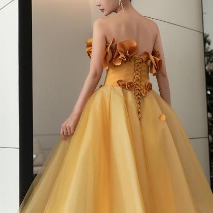 Strapless Bridal Dress,yellow Wedding Dress,..