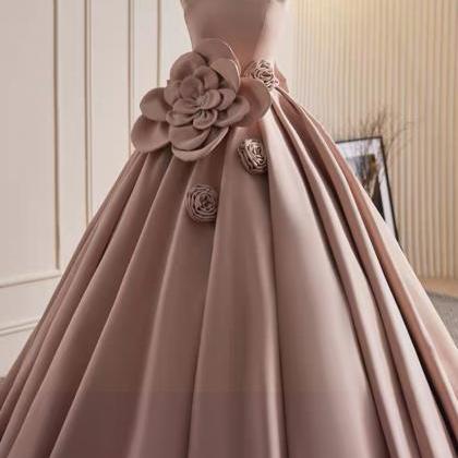 Pink Haute Couture Evening Dress, Satin Prom..
