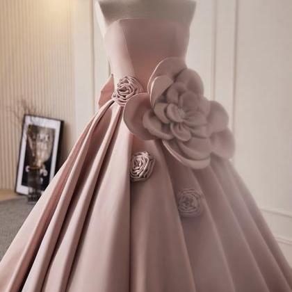 Pink Haute Couture Evening Dress, Satin Prom..
