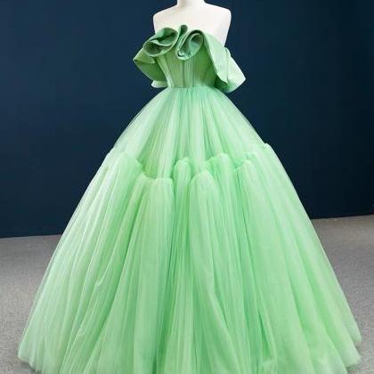 Unique, Green Evening Dress, Off Shoulder Wedding..