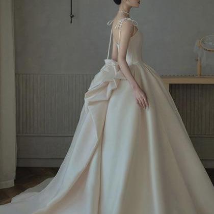 Spaghetti Strap Wedding Dress,satin Bridal..