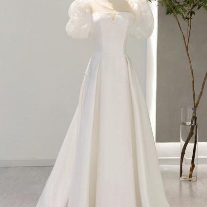 O-neck Wedding Dress,satin Bridal Dress,white..